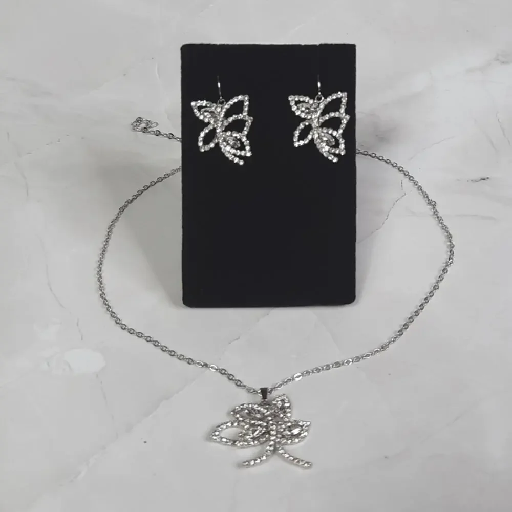 Delicate Silver & Clear Crystal Necklace Earring Set